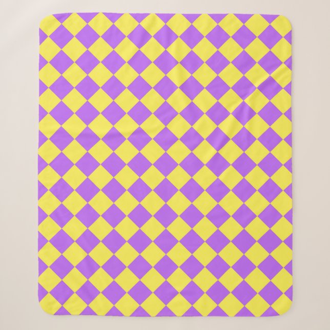 Couverture Sherpa Motif diamant à carreaux jaune violet  (Devant)