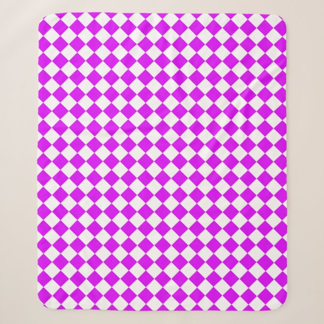 Couverture Sherpa Motif diamant de Checker blanc violet (Devant)
