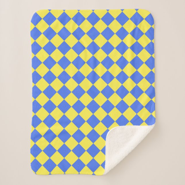 Couverture Sherpa Motif diamant jaune bleu Checker (Devant)