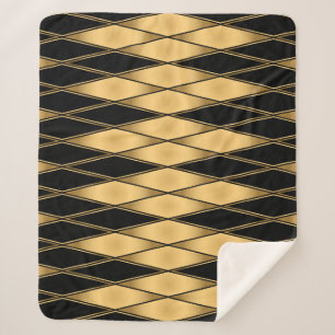 Couverture Sherpa Motif diamant : motif élégant noir or.