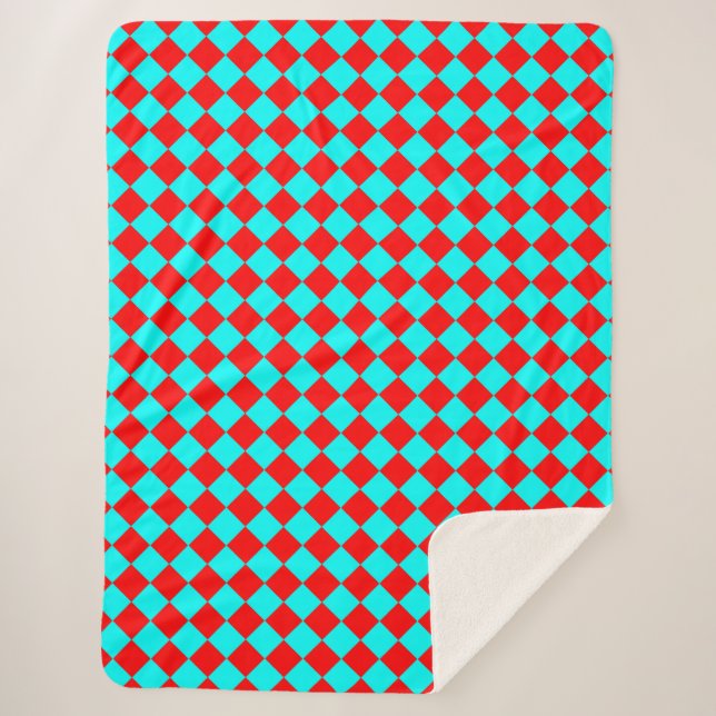Couverture Sherpa Motif diamant Red Cyan Checker (Devant)