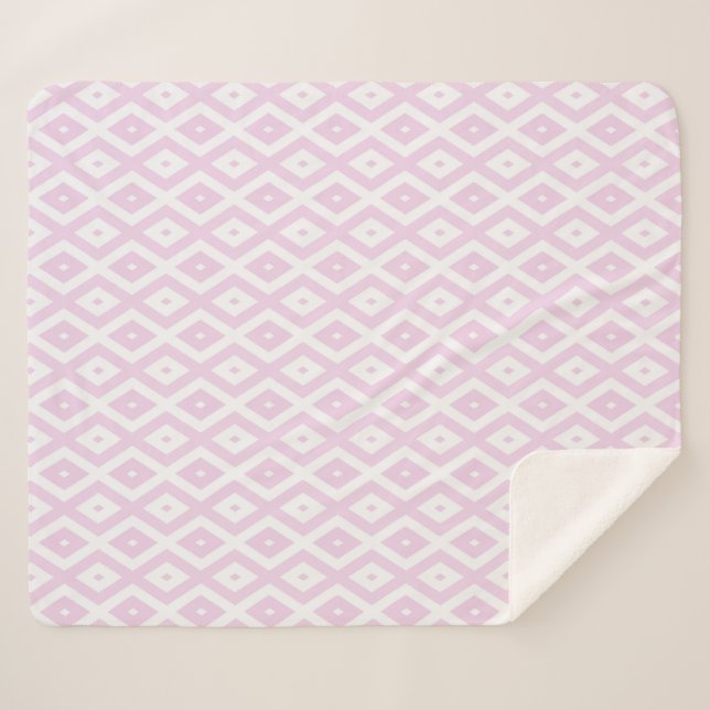 Couverture Sherpa Motif diamant rose pâle et blanc (Devant (Horizontal))