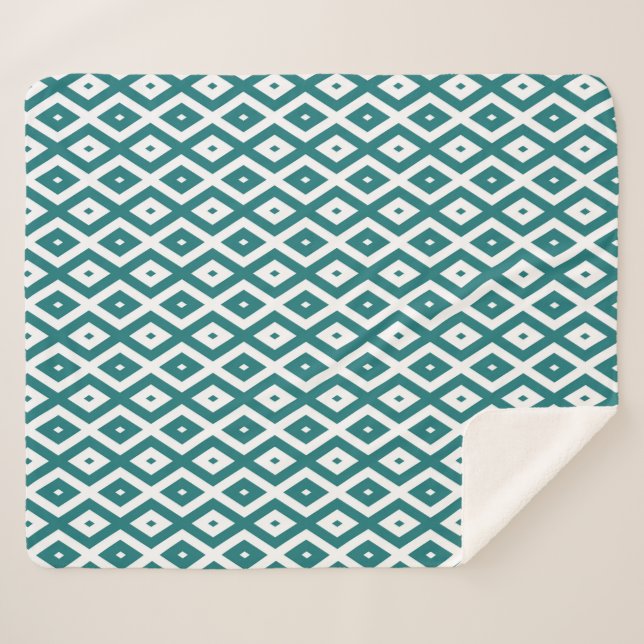 Couverture Sherpa motif diamant turquoise et blanc (Devant (Horizontal))