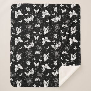 Couverture Sherpa Motif d'illustration noir blanc papillon