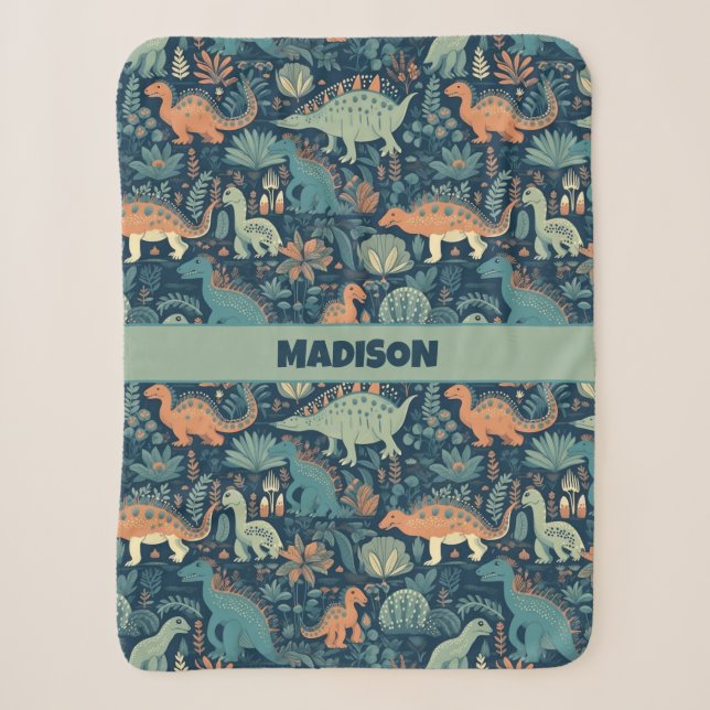 Couverture Sherpa Motif Dinosaur Texte personnalisé (Devant)