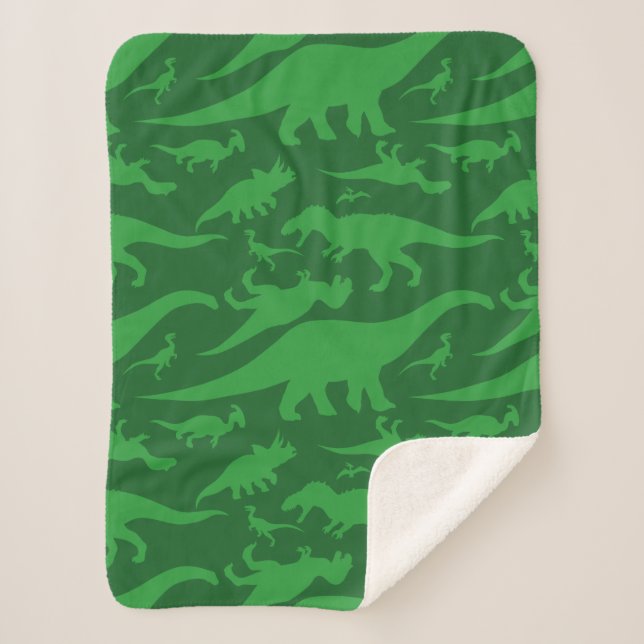 Couverture Sherpa Motif Dinosaur Vert (Devant)