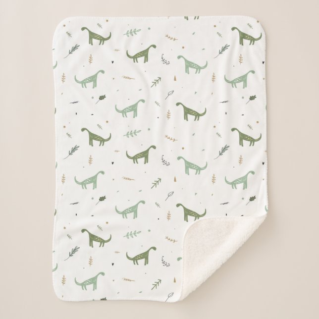 Couverture Sherpa Motif Dinosaure Vert (Devant)
