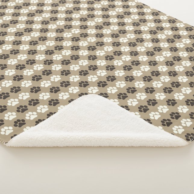 Couverture Sherpa Motif Empreinte de Patte Terreux Sable (3/4)