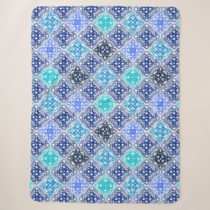 Couverture Sherpa Motif en carrelage marocain peint en bleu