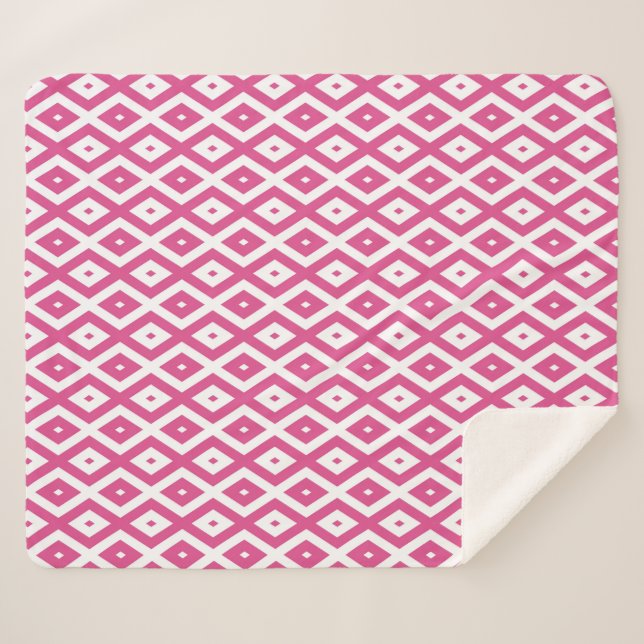 Couverture Sherpa Motif en diamant rose et blanc (Devant (Horizontal))