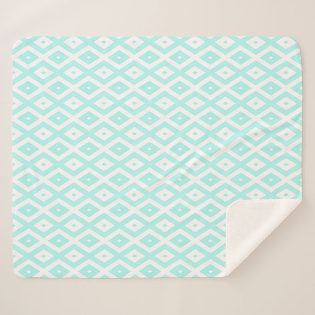 Couverture Sherpa Motif en diamant Turquoise et blanc (Devant (Horizontal))