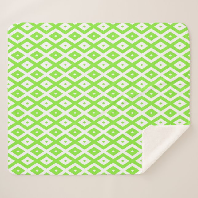 Couverture Sherpa Motif en diamant vert et blanc (Devant (Horizontal))