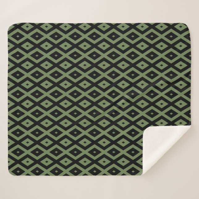 Couverture Sherpa Motif en diamant vert olive et noir (Devant (Horizontal))