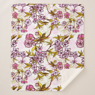 Couverture Sherpa Motif en fleurs de cerisier 