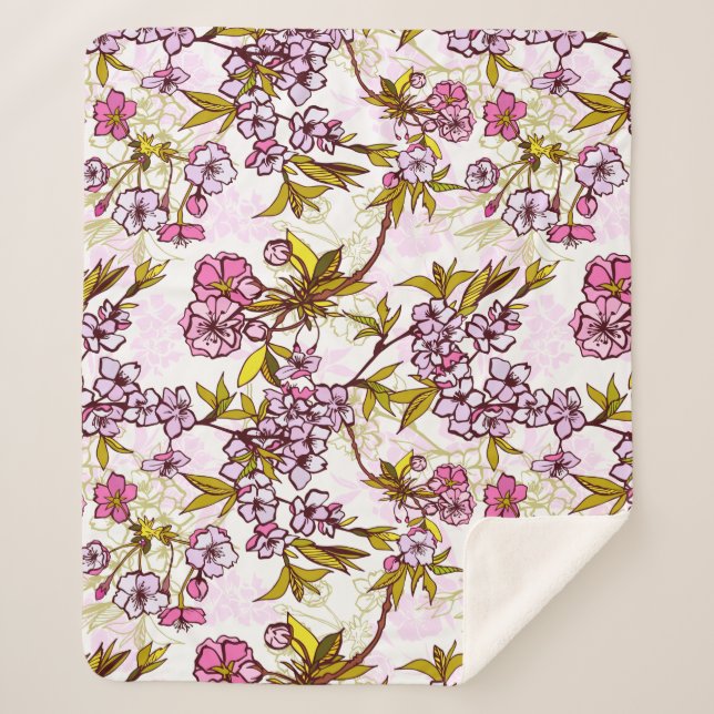 Couverture Sherpa Motif en fleurs de cerisier  (Devant)