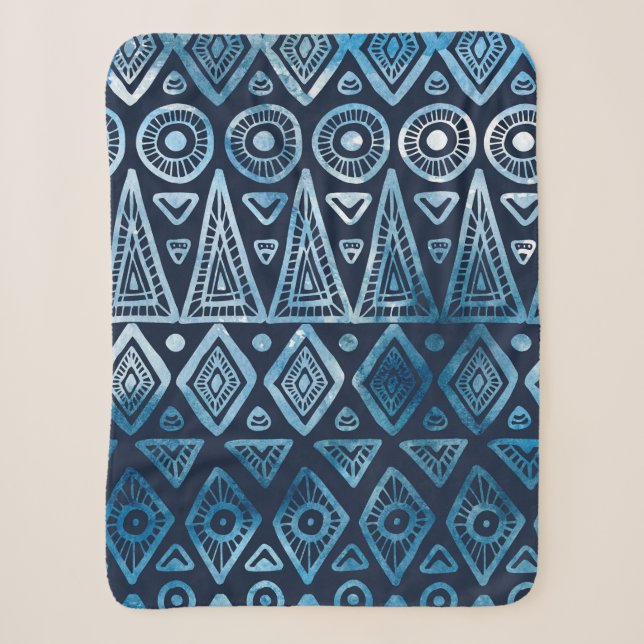 Couverture Sherpa Motif ethnique bleu classique (Devant)