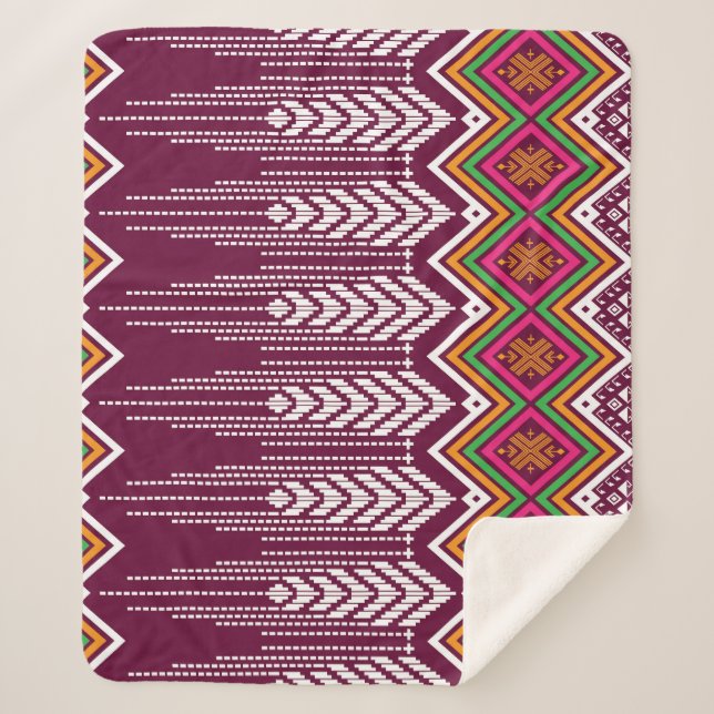 Couverture Sherpa Motif ethnique géométrique traditionnel (Devant)