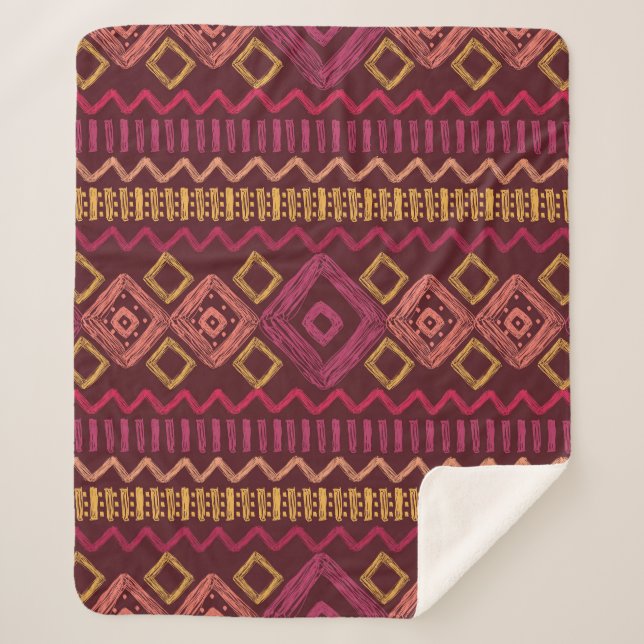 Couverture Sherpa Motif ethnique tiré à la main : abstrait sans soud (Devant)