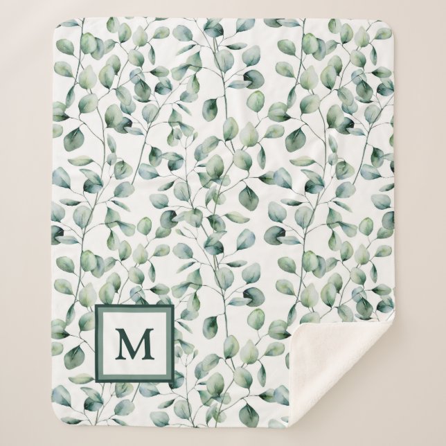 Couverture Sherpa Motif Eucalyptus aquarelle (Devant)