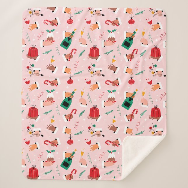 Couverture Sherpa Motif Festif des Mains de Vacances (Devant)
