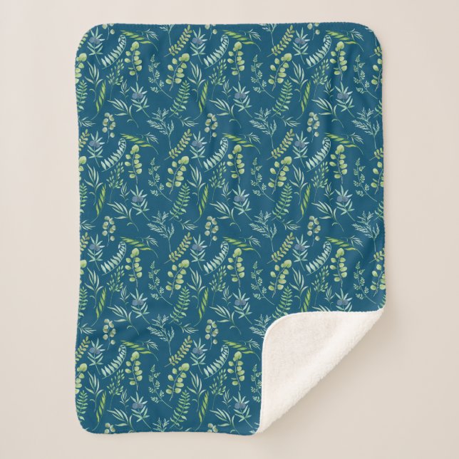 Couverture Sherpa Motif feuille 11.bw DBlue BG (Devant)