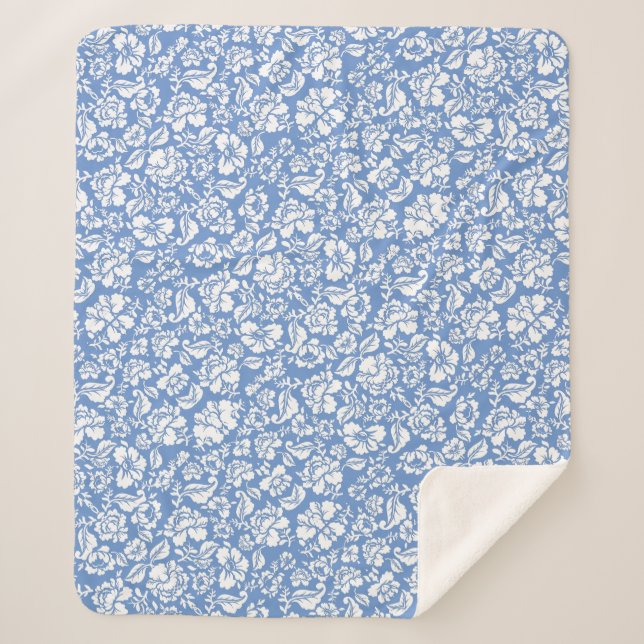 Couverture Sherpa motif feuille 14b. bleu BG (Devant)