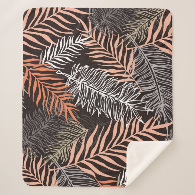 Couverture Sherpa Motif feuille de doodle dessiné à la main (Devant)