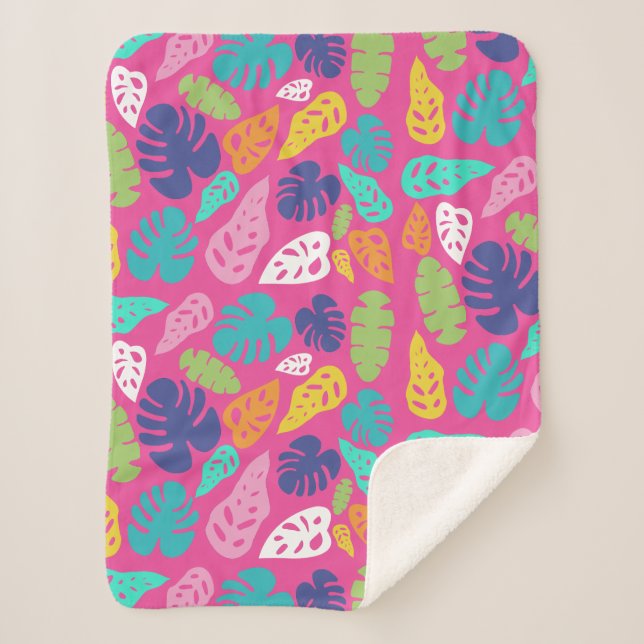 Couverture Sherpa Motif Feuille d'été de couleur vive (Devant)