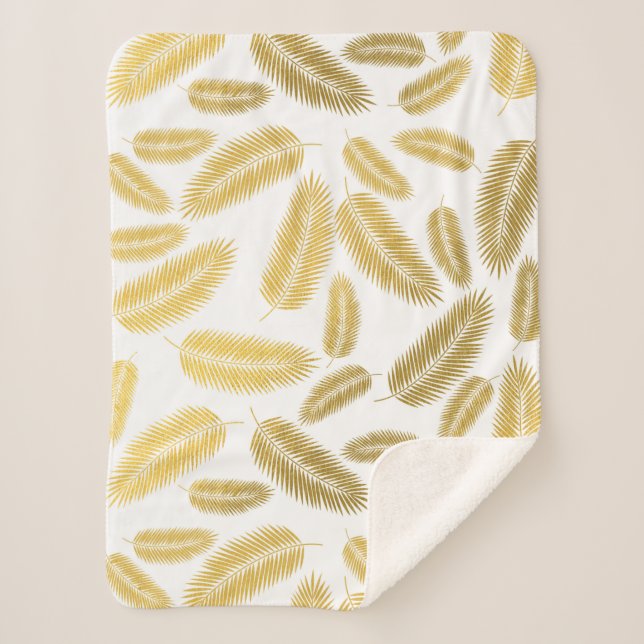 Couverture Sherpa Motif Feuille Faux Gold Palm (Devant)
