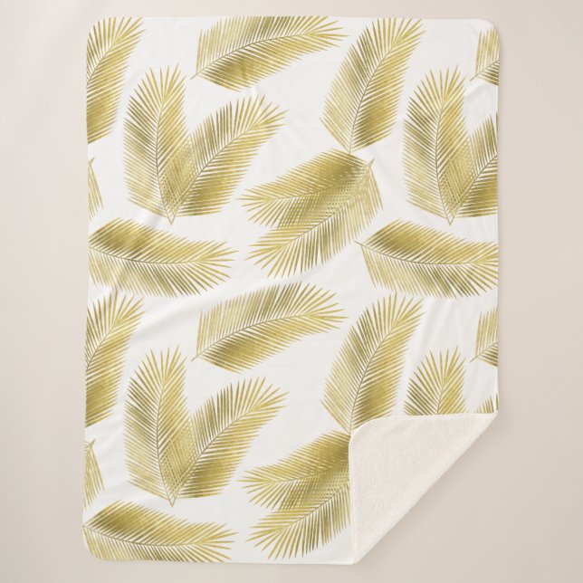 Couverture Sherpa Motif Feuille Gold Foil Palm (Devant)