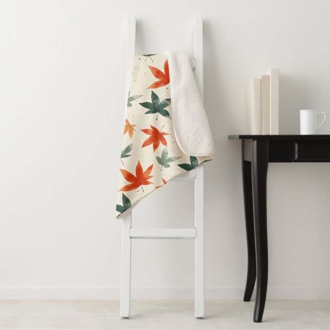 Couverture Sherpa Motif Feuilles d'automne (En situation)