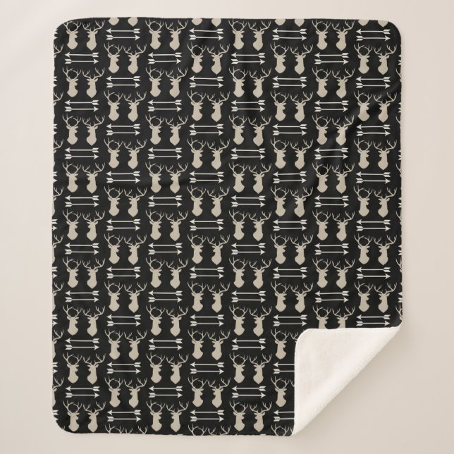 Couverture Sherpa Motif fléché cerf Antler sur noir (Devant)