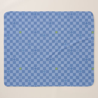Couverture Sherpa Motif Fleur à Damier N° 01 - Bleu Clair