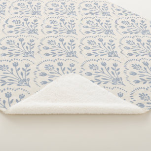 Couverture Sherpa Motif fleur bleu mat texturé en coquille