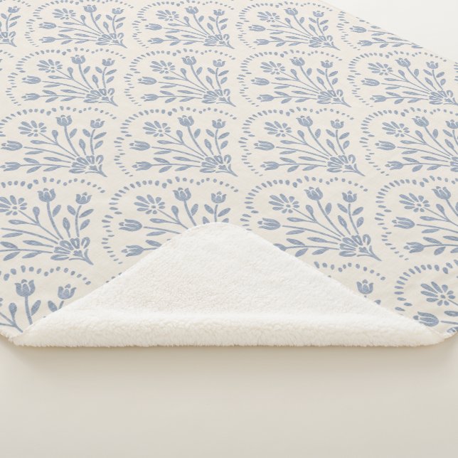 Couverture Sherpa Motif fleur bleu mat texturé en coquille (3/4)