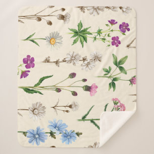 Couverture Sherpa Motif fleur sauvage aquarelle.
