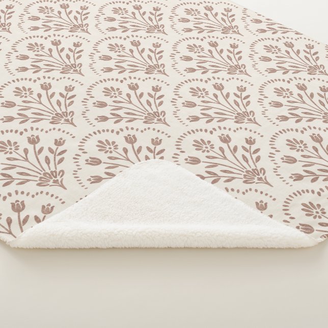 Couverture Sherpa Motif fleur scallop brun chaud texturé (3/4)