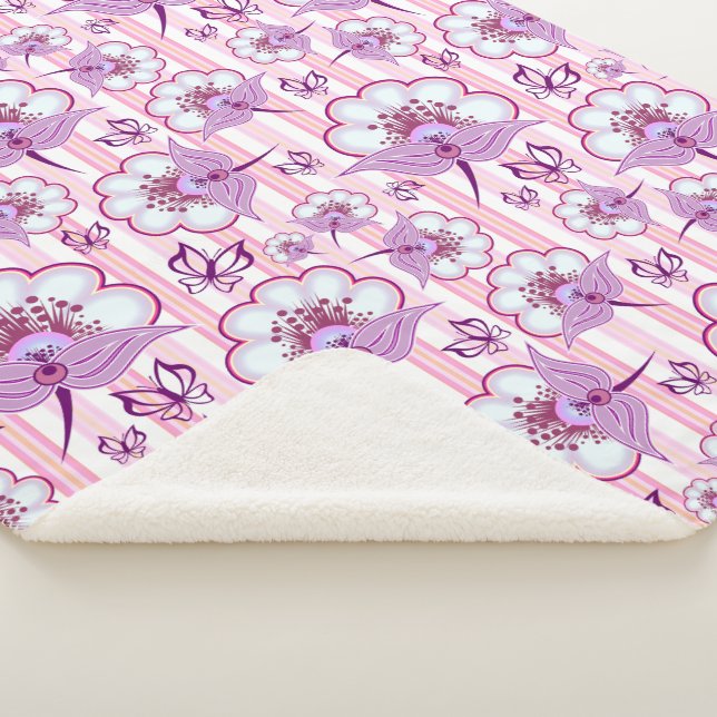 Couverture Sherpa Motif Fleur Violette & Papillons Sherpa Blanke (3/4)