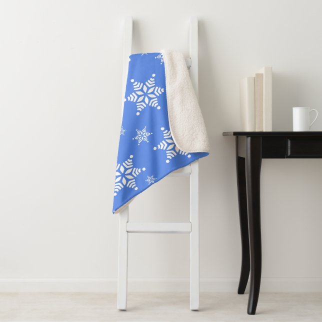 Couverture Sherpa Motif Flocon de Neige, Flocons de Neige Blancs, Ne (En situation)