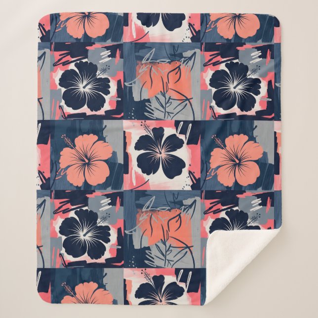 Couverture Sherpa Motif floral à l'Hibiscus bleu élégant (7) (Devant)