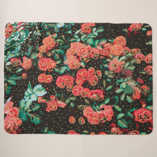Couverture Sherpa Motif floral à pois roses rouges foncés rétro