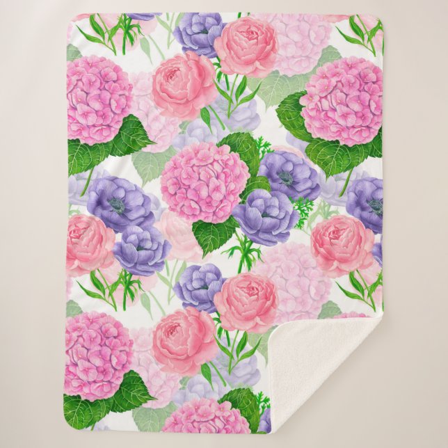 Couverture Sherpa Motif floral aquarelle (Devant)