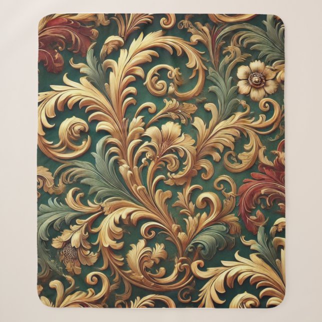 Couverture Sherpa Motif floral baroque royal (Devant)