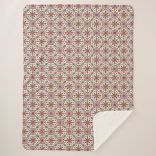 Couverture Sherpa Motif floral boho en rouge, rose et sarcelle