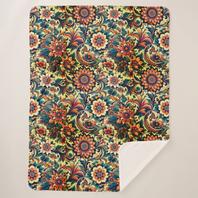 Couverture Sherpa Motif floral coloré généré par Ai (Devant)