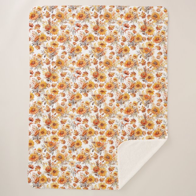 Couverture Sherpa Motif floral d'automne B01 (Devant)