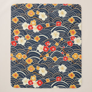 Couverture Sherpa Motif floral de fleur de prunier à vague japonaise