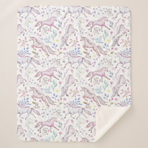 Couverture Sherpa Motif floral de licorne d'aquarelle