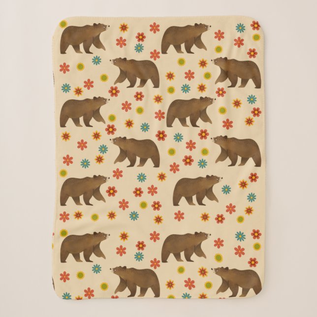 Couverture Sherpa Motif floral de l'ours (Devant)