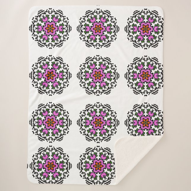 Couverture Sherpa Motif floral de mandala (Devant)